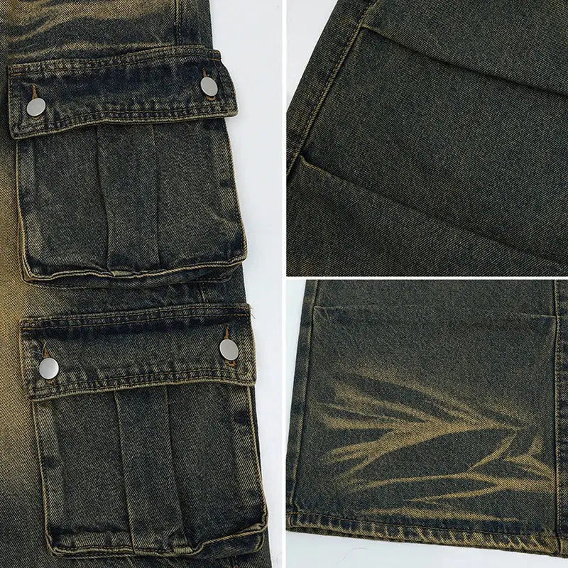 Washed Multi Pocket Workwear Baggy Jean
