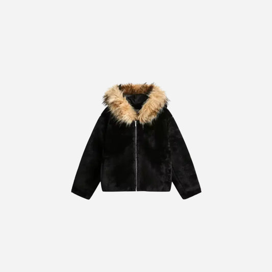 Washed Polar Hooded Fur Jacket Hominus Denim