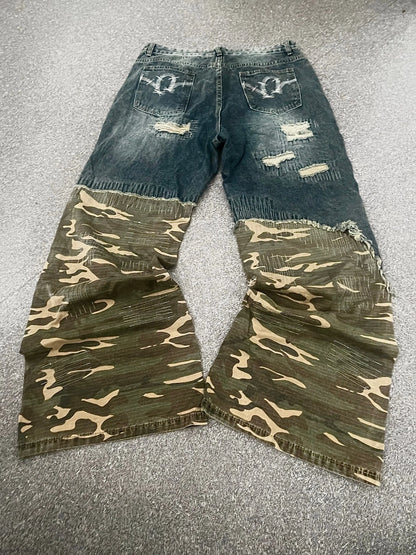 Washed Ripped Camouflage Spliced Jean Hominus Denim