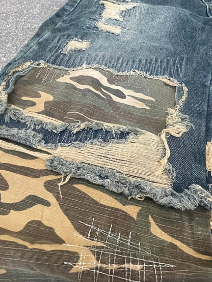 Washed Ripped Camouflage Spliced Jean Hominus Denim