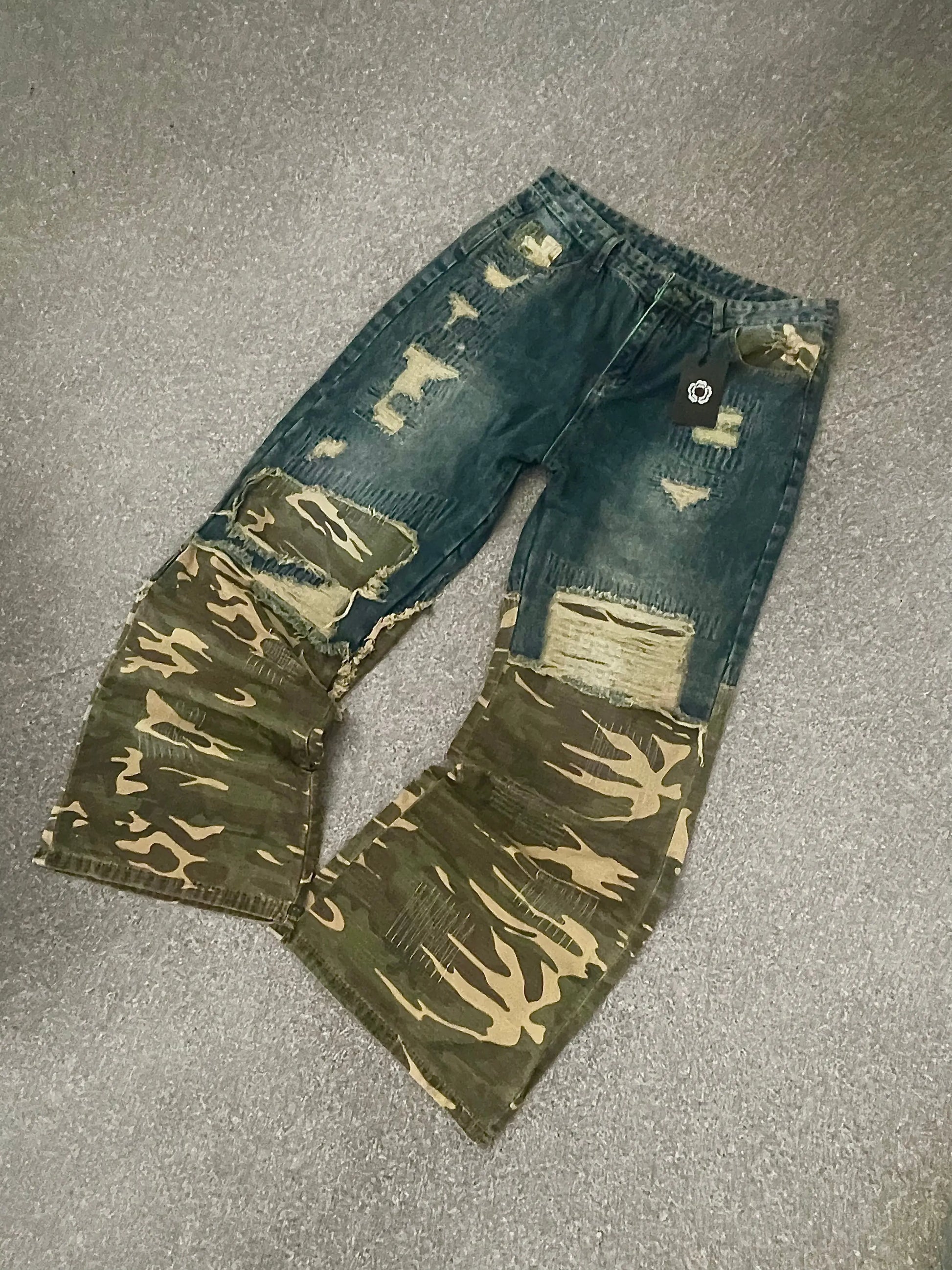 Washed Ripped Camouflage Spliced Jean Hominus Denim