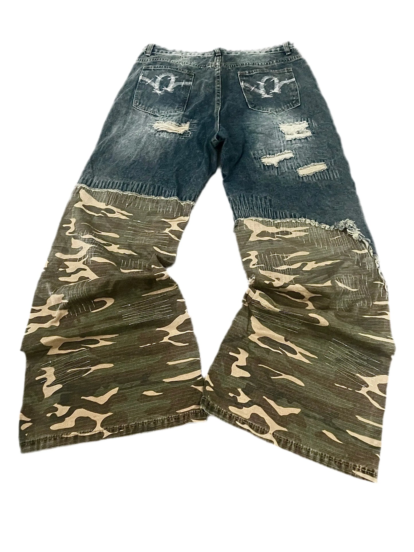 Washed Ripped Camouflage Spliced Jean Hominus Denim