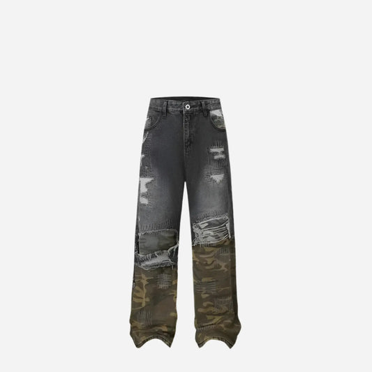 Washed Ripped Camouflage Spliced Jean Hominus Denim