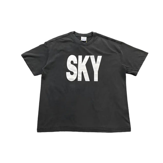 Washed Vintage Sky Letter Printed Tee Hominus Denim