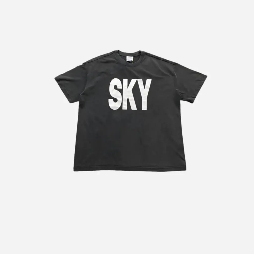 Washed Vintage Sky Letter Printed Tee Hominus Denim