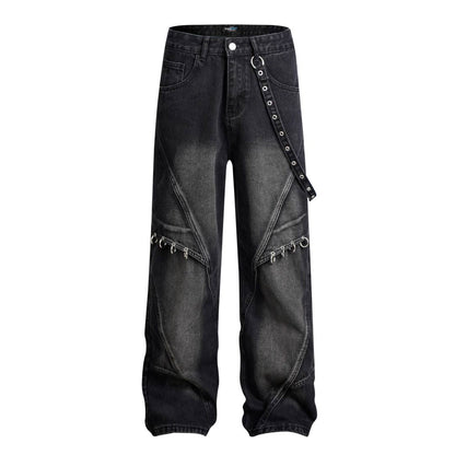 Washed Y2K Metal Rivets Raver Jeans