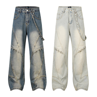 Washed Y2K Metal Rivets Raver Jeans