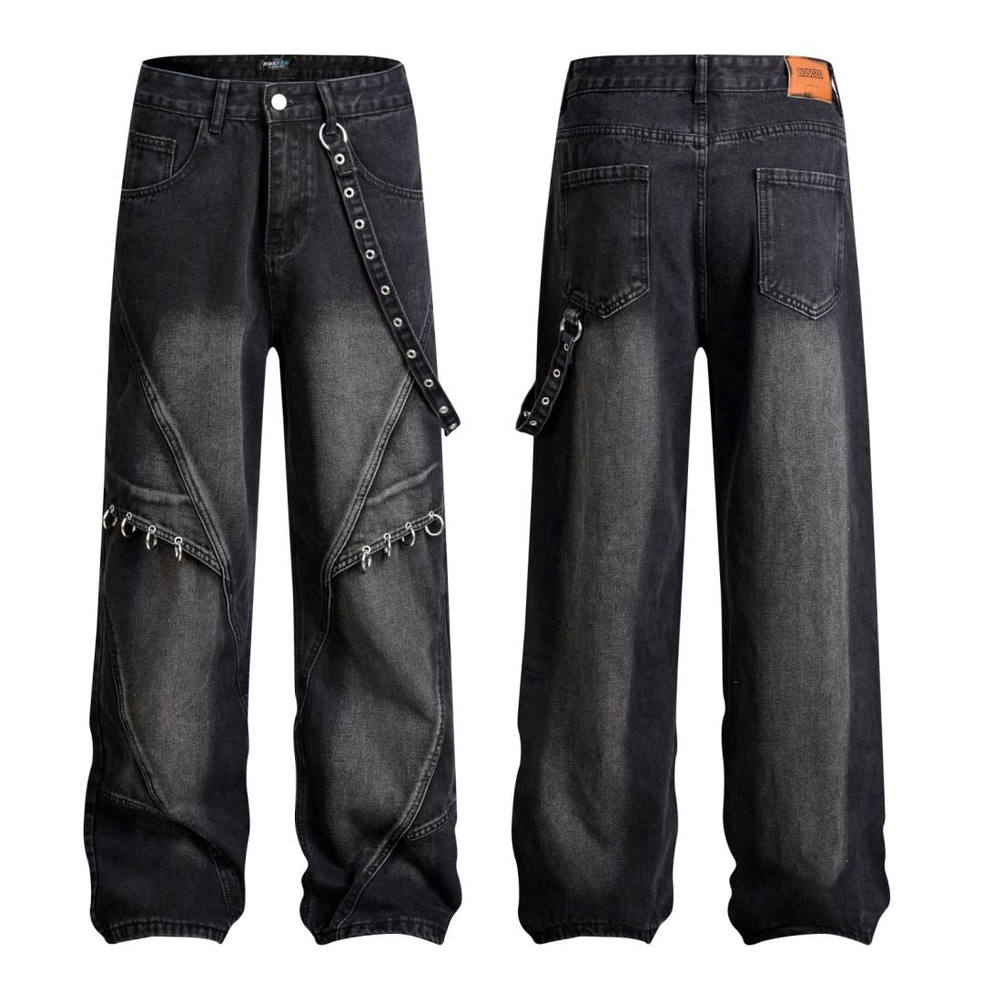 Washed Y2K Metal Rivets Raver Jeans