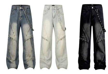 Washed Y2K Metal Rivets Raver Jeans