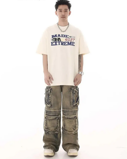 Wasteland Style Multi Pocket Denim Workwear Pants Men's Loose Straight Leg Pants Heavyweight Baggy Jeans Hominus Denim
