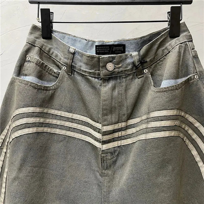 Wasteland Style Retro Distressed Hole Denim Shorts Personalized Patchwork Washed Loose Straight Jeans Shorts for Men Hominus Denim