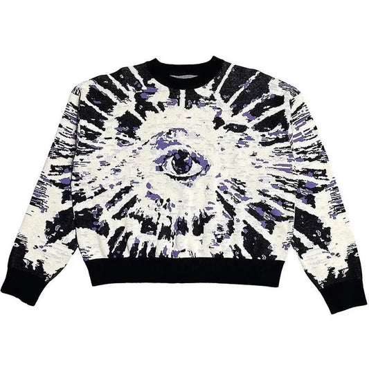 White Eye Print Knit Sweater