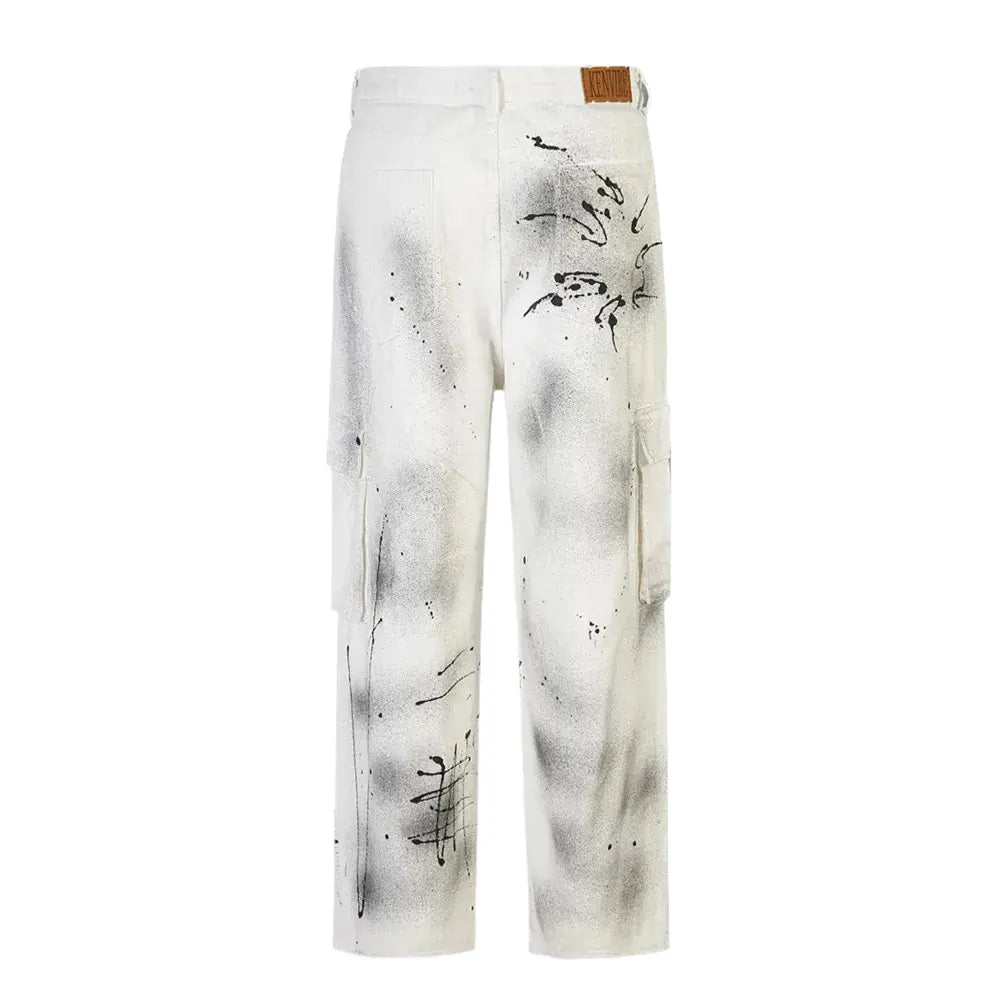 White Splash Ink Printed Grunge Trousers Hominus Denim
