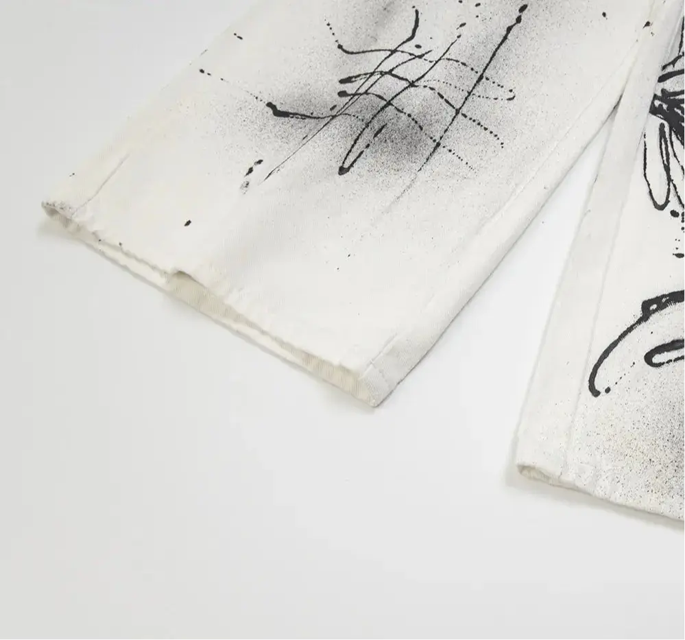 White Splash Ink Printed Grunge Trousers Hominus Denim