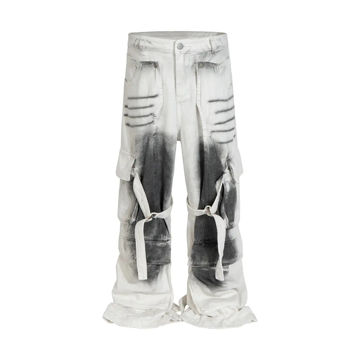 White Splashed Ink Distressed Jeans for Men streetwear Multi-pockets Baggy Cargo Pants Oversize Ropa Hombre Loose Denim Trousers Hominus Denim