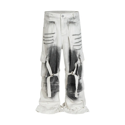 White Splashed Ink Distressed Jeans for Men streetwear Multi-pockets Baggy Cargo Pants Oversize Ropa Hombre Loose Denim Trousers Hominus Denim