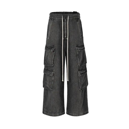Wide Leg Multi-Pockets Smoke Grey Baggy Jean