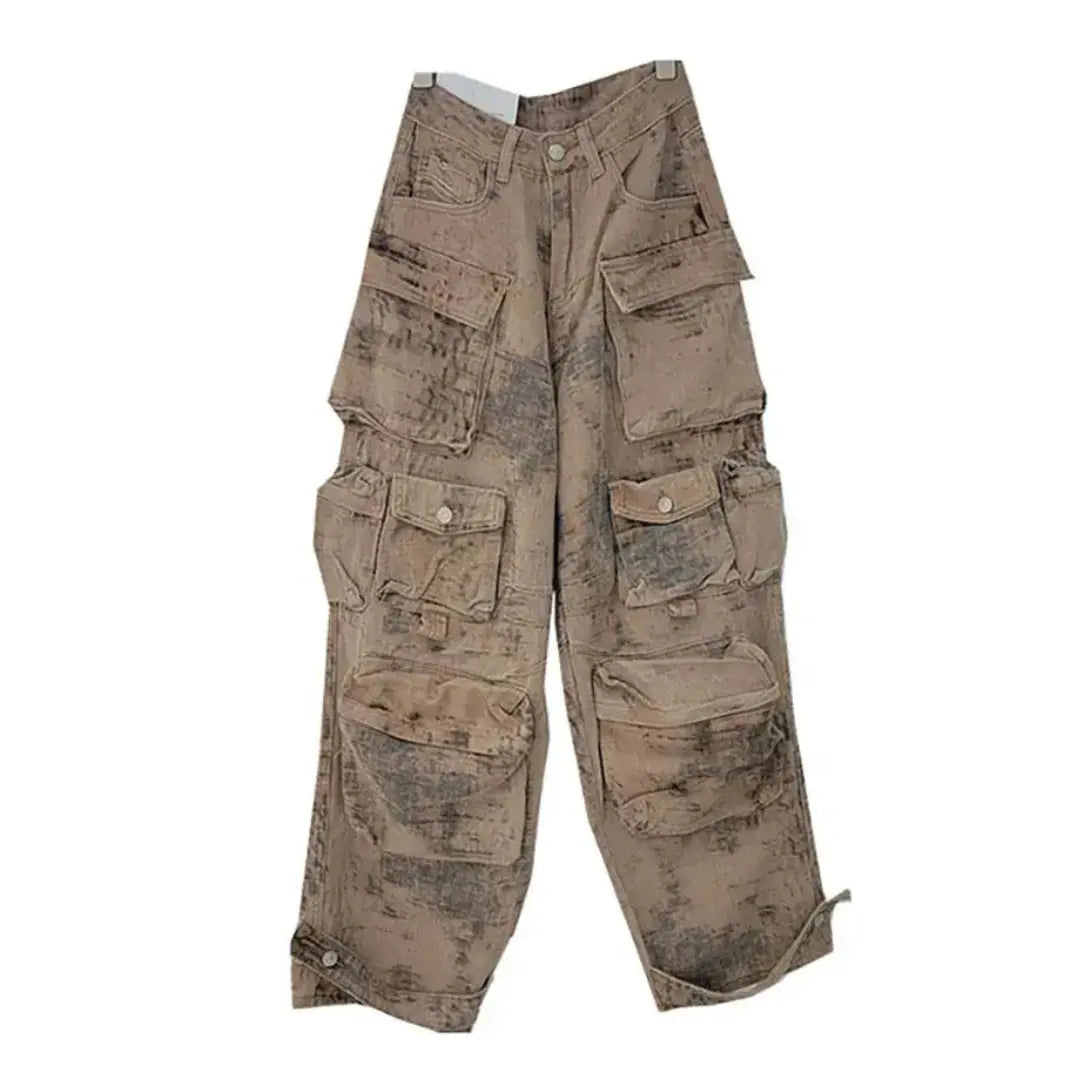 Wide Leg Tie-dye Multiple Pockets Baggy Cargo Pant Hominus Denim