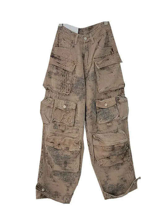 Wide Leg Tie-dye Multiple Pockets Baggy Cargo Pant