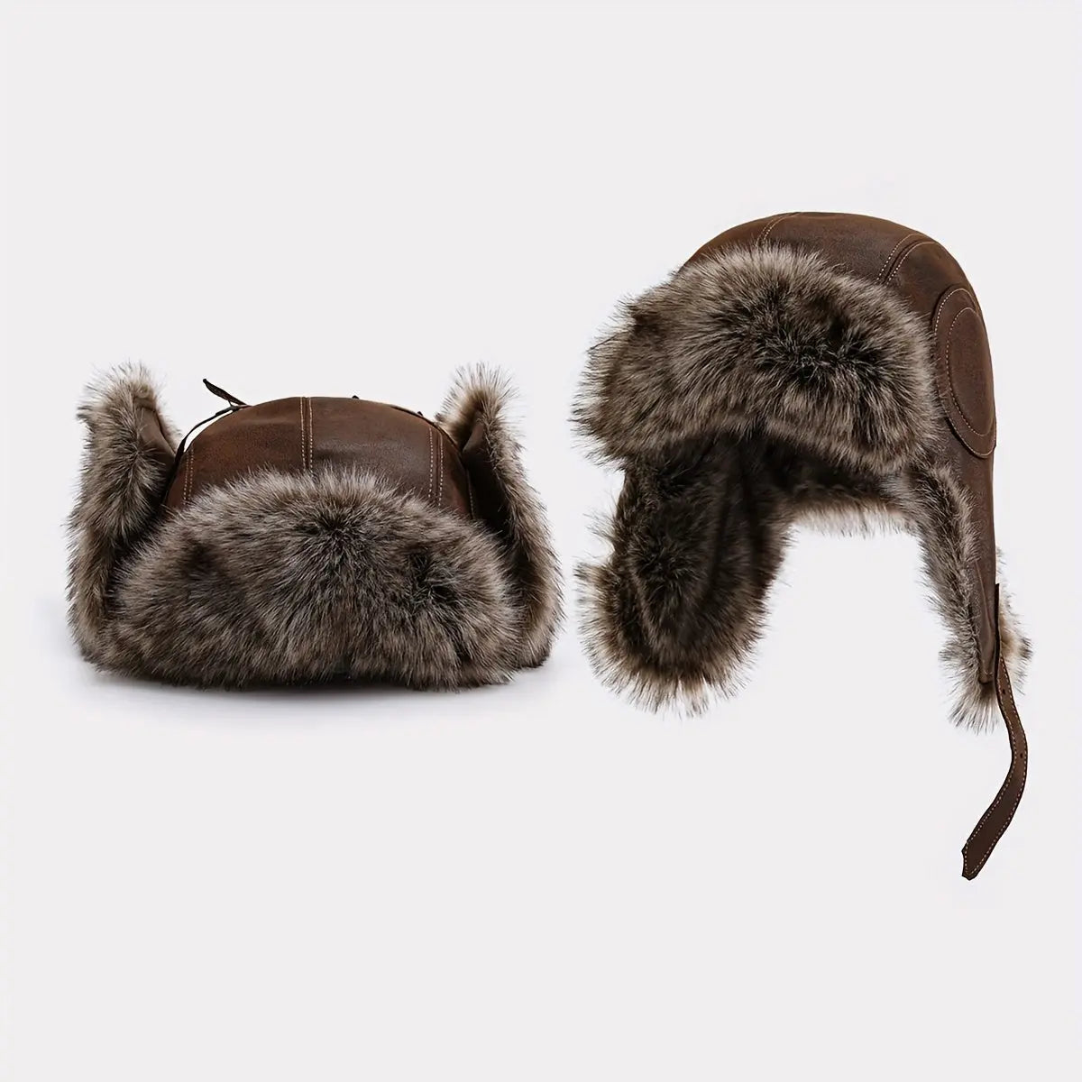 Winter Bomber Hat with Ear Flaps - Unisex Faux Fur Trapper Hat, Hand Washable PU Leather Outdoor Riding Cap, Inelastic Ear Warmer with Buckle Closure, Thick Thermal Windproof Aviator Hat Hominus Denim