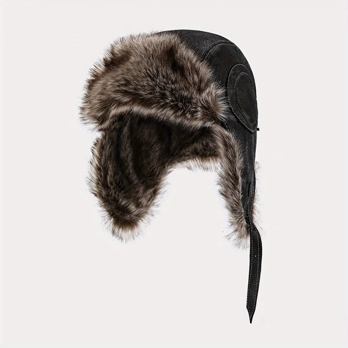 Winter Bomber Hat with Ear Flaps - Unisex Faux Fur Trapper Hat, Hand Washable PU Leather Outdoor Riding Cap, Inelastic Ear Warmer with Buckle Closure, Thick Thermal Windproof Aviator Hat Hominus Denim