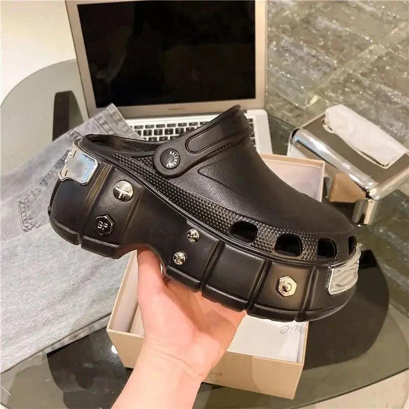 Women Creative Sandals Spring Summer Non-slip Female Slides Increasing Height Slipper Casual Party Shoes Rivets Slippers 2024 Hominus Denim