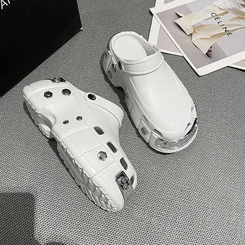 Women Creative Sandals Spring Summer Non-slip Female Slides Increasing Height Slipper Casual Party Shoes Rivets Slippers 2024 Hominus Denim