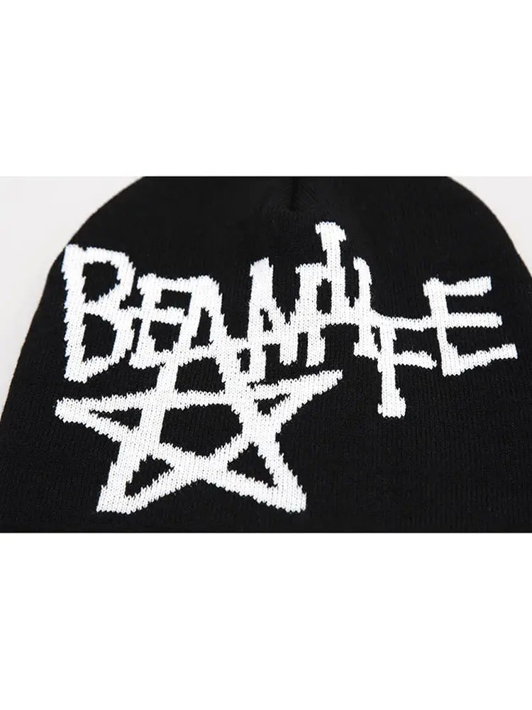 Women Hat Beanie Knitting Letter Star Graphic Winter Y2k Streetwear Black Aesthetic Korean Fashion Pullover Kpop Hip Hop Unisex Hominus Denim