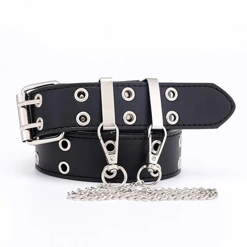 Women's Belt Trend Double Ring Belt Double Hole Eyelet Grommet Leather Buckle Punk Pin Belt Leisure Dress Jeans Gothic Waistband Hominus Denim