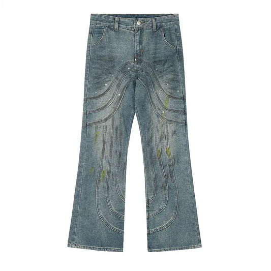 Worn Out Flared Wave Deconstruction Splicing Jean