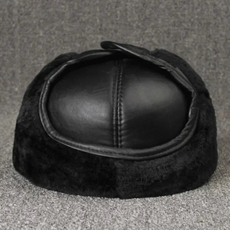 XdanqinX Genuine Leather Hat For Men Winter Warm Bomber Hats Earmuffs Plus Velvet Thick Sheepskin Hooded Ski Cap Dad Winter Caps Hominus Denim