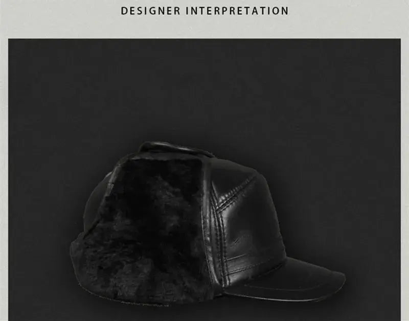XdanqinX Genuine Leather Hat For Men Winter Warm Bomber Hats Earmuffs Plus Velvet Thick Sheepskin Hooded Ski Cap Dad Winter Caps Hominus Denim