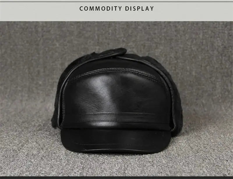 XdanqinX Genuine Leather Hat For Men Winter Warm Bomber Hats Earmuffs Plus Velvet Thick Sheepskin Hooded Ski Cap Dad Winter Caps Hominus Denim