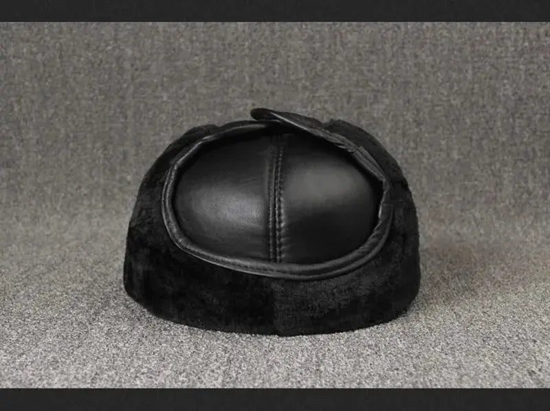 XdanqinX Genuine Leather Hat For Men Winter Warm Bomber Hats Earmuffs Plus Velvet Thick Sheepskin Hooded Ski Cap Dad Winter Caps Hominus Denim