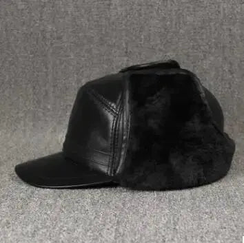 XdanqinX Genuine Leather Hat For Men Winter Warm Bomber Hats Earmuffs Plus Velvet Thick Sheepskin Hooded Ski Cap Dad Winter Caps Hominus Denim