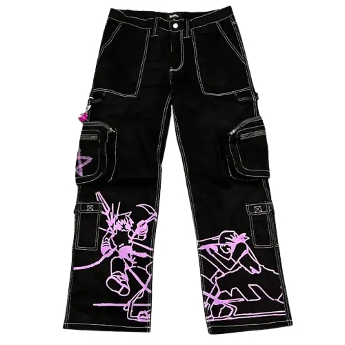 Y2K Black Cargo Printed Purple Pant