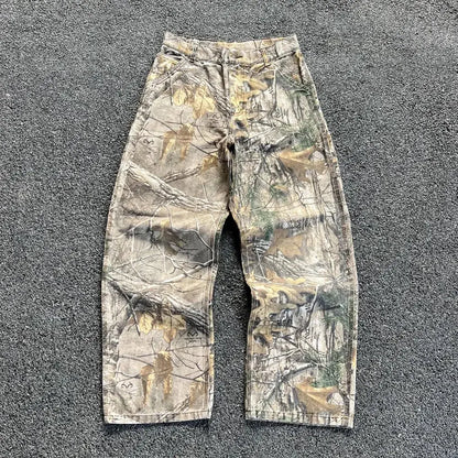 Y2K Camouflage Functional Logging Cargo Long Pants Men Women Unisex Washed Streetwear Jogger Drawstring Streetwear Sweatpants Hominus Denim
