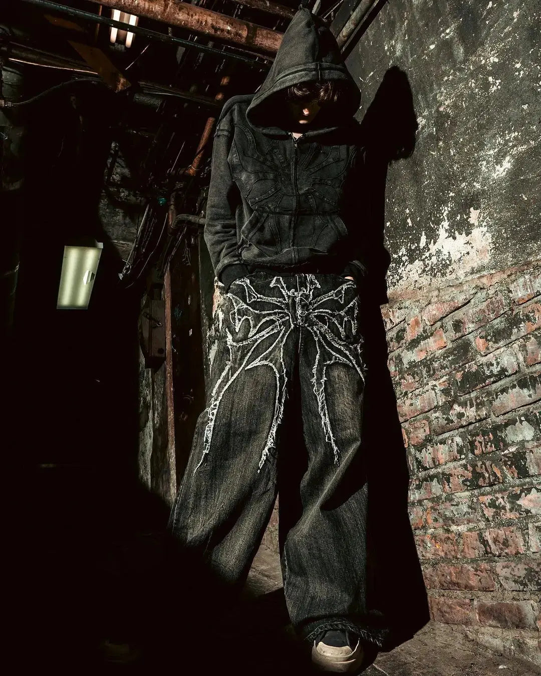Y2K Embroided Spider Wide Leg Baggy Jean