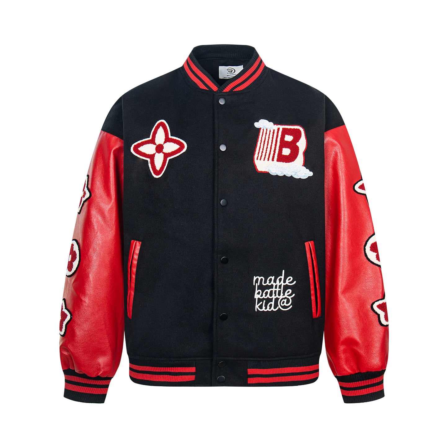 Y2K Embroidered Leather Varsity Jacket Hominus Denim