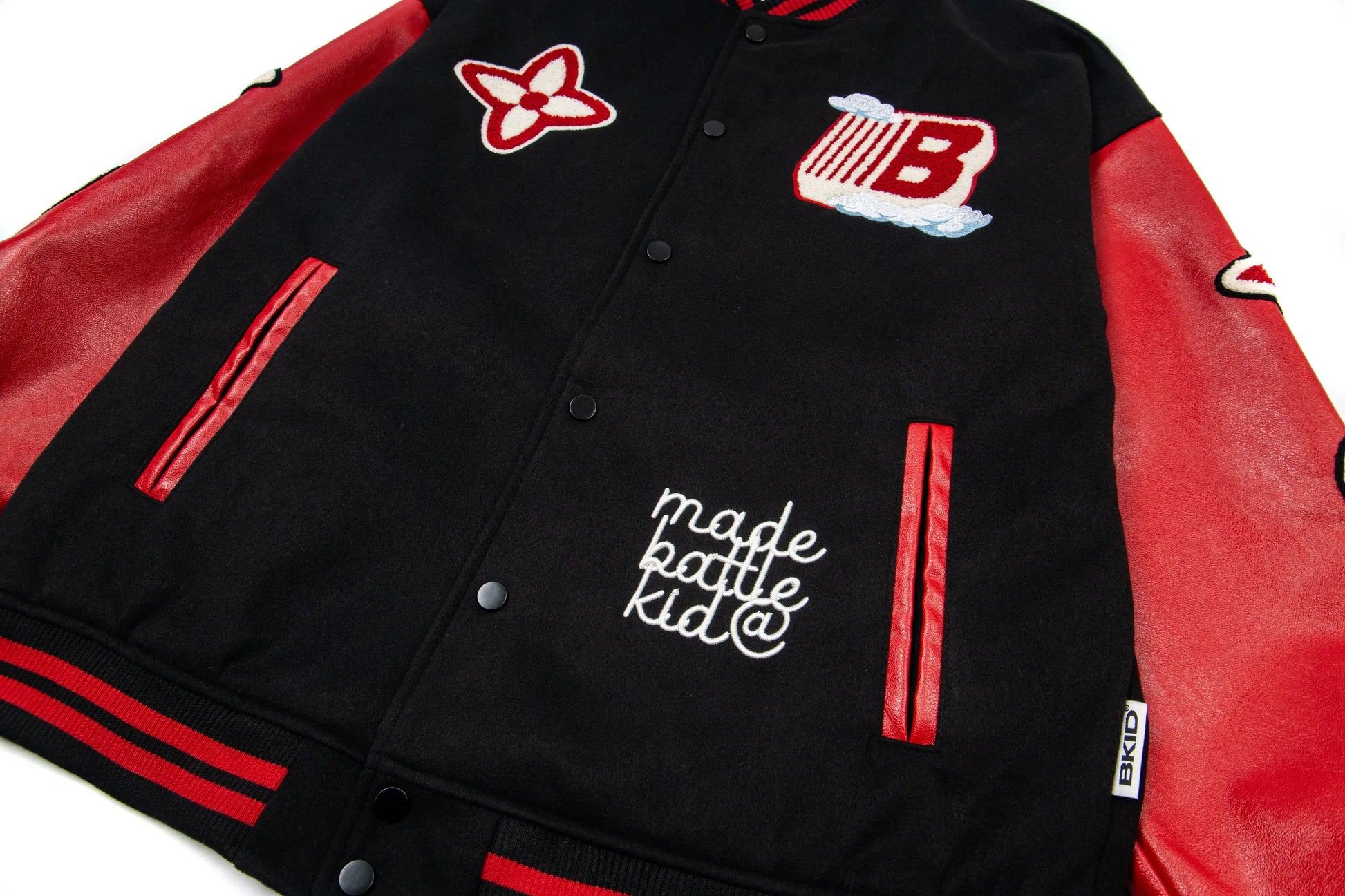 Y2K Embroidered Leather Varsity Jacket Hominus Denim