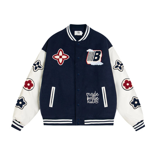 Y2K Embroidered Leather Varsity Jacket Hominus Denim