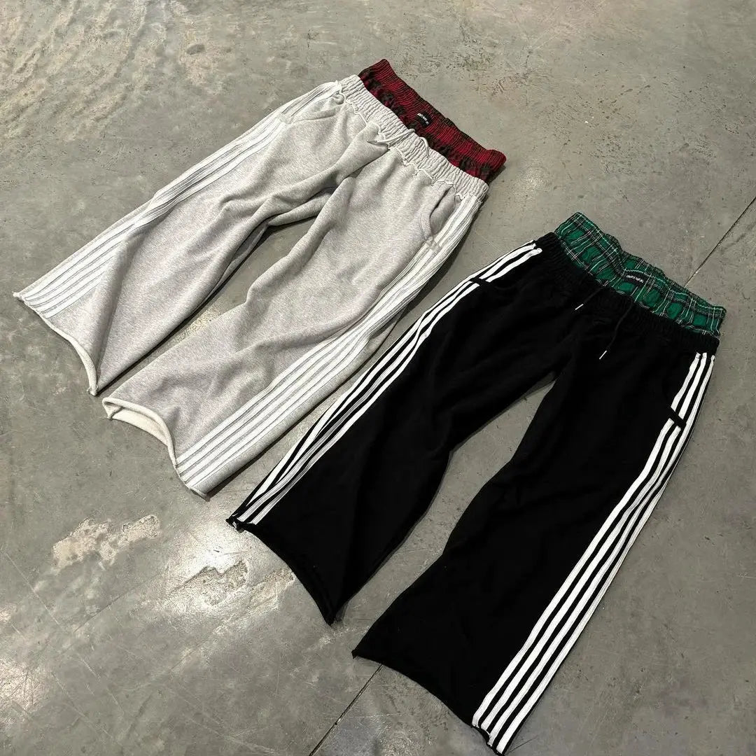 Y2K Fashion Simple Striped Casual Pants for Men and Women Retro Harajuku Loose Straight Pants High Waist Loose Hip Hop Sweatpant Hominus Denim