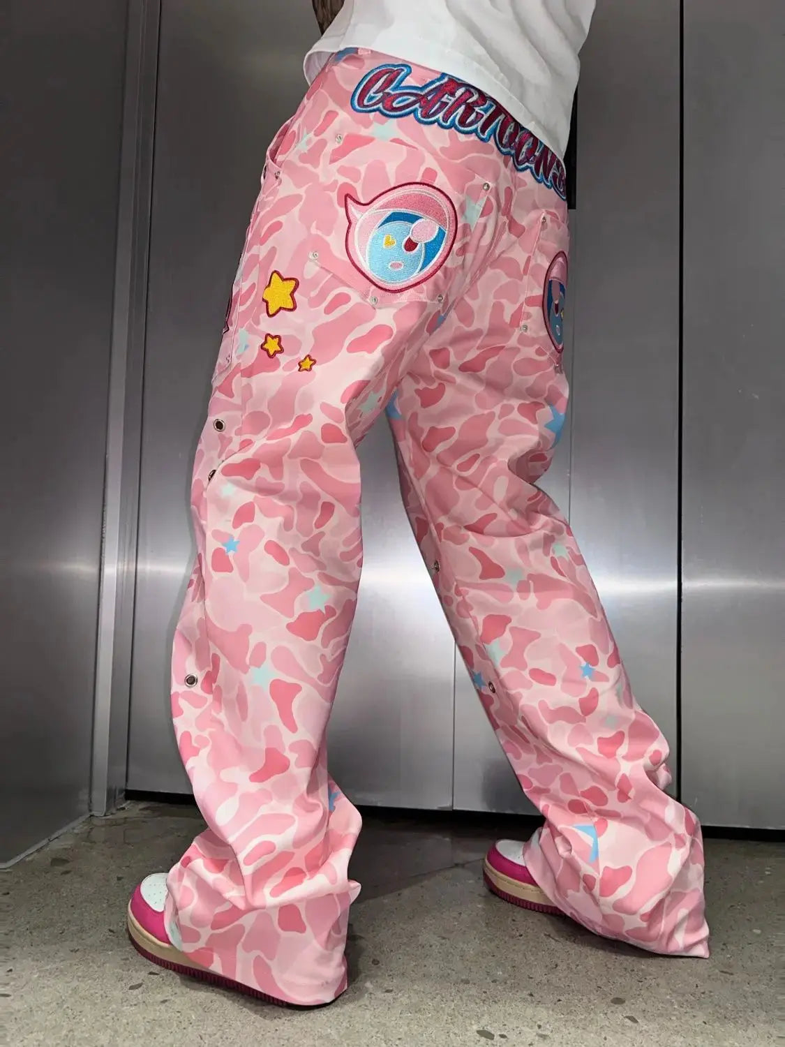 Y2K Pink Camouflage Embroidered Baggy Jean