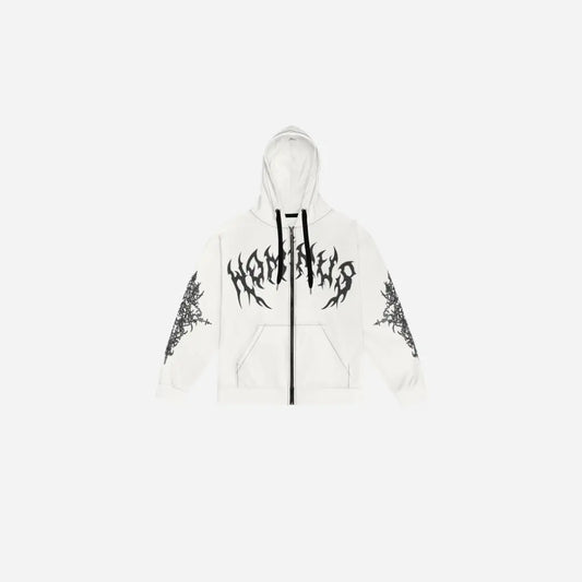 Y2K Washed Retro Gothic Flame Print Oversized Zipper Hoodie Hominus Denim