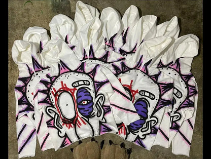 Y2K White Punk Graffiti Hoodie