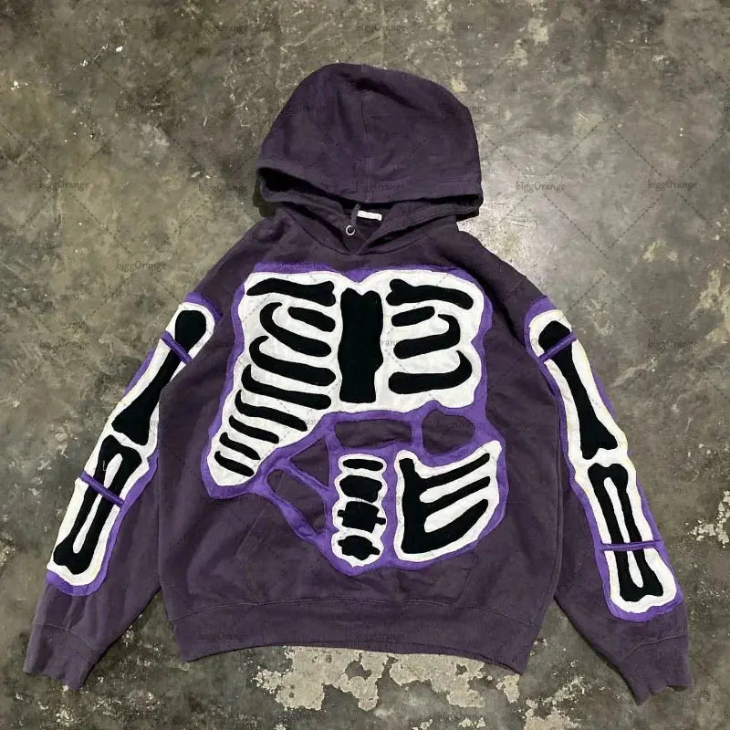 Y2K baggy Street Hip Hop Casual All-Match Pullover graphic Hoodie Men Fashion Goth Purple Ripped Print Oversized 2000s sudaderas Hominus Denim