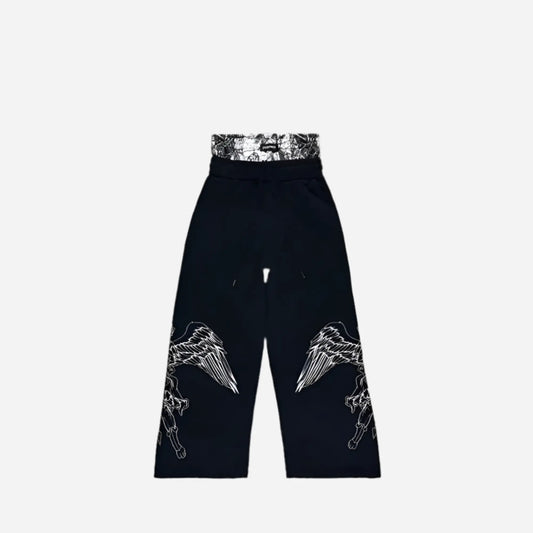 Y2K retro sweatpants high street print camouflage double waist straight leg pants angel pattern solid color men women casualwear Hominus Denim
