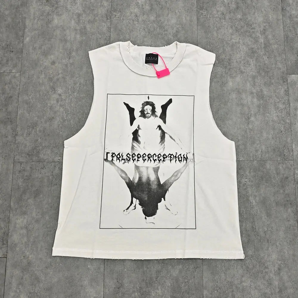 Yao888 Gothic Alphabet Print Casual Streetwear Tank Fashion Vintage Loose Baggy Retro Sleeveless 1:1 Cotton Sport Vest For Men Hominus Denim