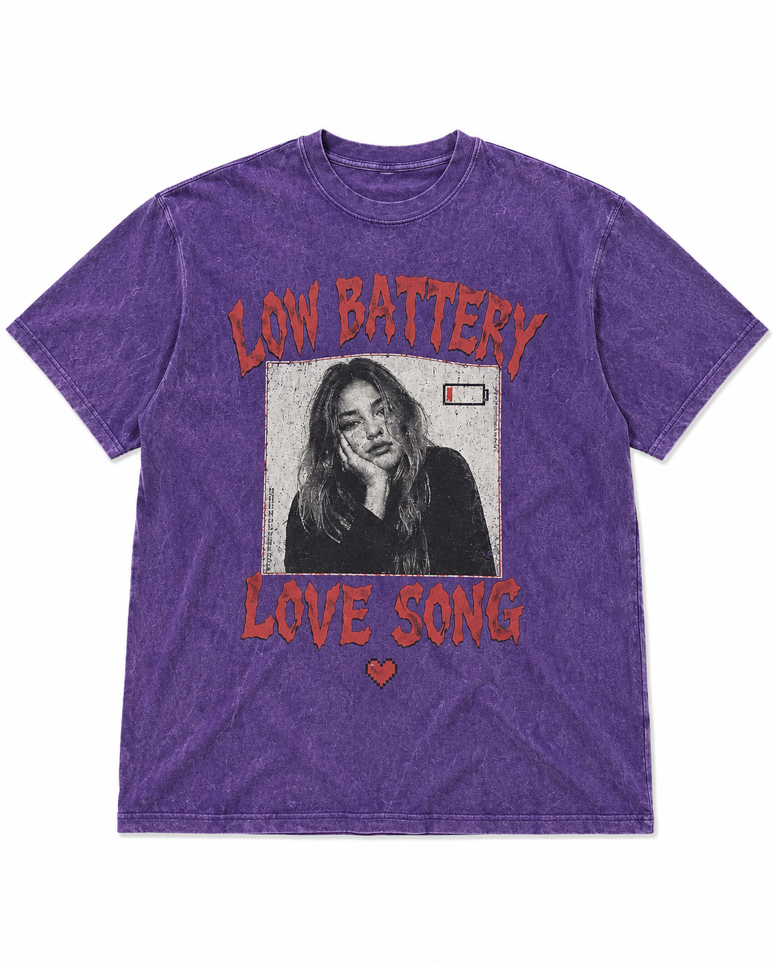 Low Battery Love Song Washed Purple Graphic T-Shirt
