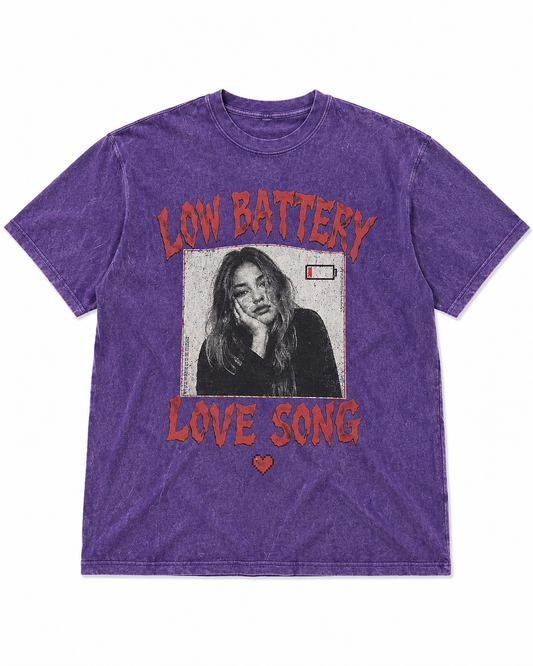 Archived Memories Low Battery Love Song washed purple oversized graphic T-shirt front view